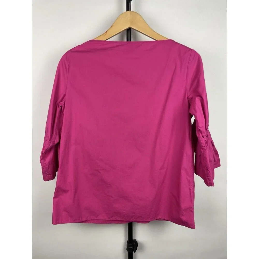 Banana Republic Hot Pink 3/4 Tie-Sleeve 100% Cotton Boat Neck Blouse Size XS - Picture 6 of 6